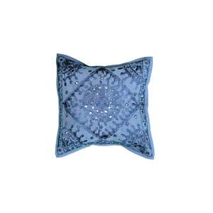 Turquoise <b>Blue</b> and Dark <b>Blue</b> Handmade 16x16 Square Mirror Work Cotton Cushion Covers Throw Pillow Accent <b>Sofa</b> <b>Bed</b> Pillows Set - Product Image 6