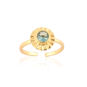 Vente en gros de bijoux de mariage personnalisés minuscule quartz bleu suisse rond martelé bague ouverte réglable bague ronde empilable cadeau pour elle - Product Image 3