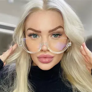 Gafas de lectura vintage de medio ojo de gato, decoradas con diamantes de imitación, de plástico sólido, blancas, rojas, transparentes, plegables y a la moda. - Product Image 2