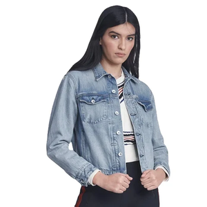 Veste en jean de coton délavé personnalisée de haute qualité pour femmes tenue décontractée vintage avec bouton avant manteau tricoté traité - Product Image 3