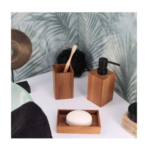 Juego de baño de madera Dispensador de jabón líquido Soporte para pañuelos Juego de baño cuadrado de madera de acacia a un precio asequible - Product Image 6