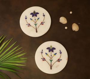 Tazón Grande para Servir Ensaladas de Madera de Mango de Primera Calidad con Diseño de Hojas Botánicas Azul Marino y Acabado Esmaltado Interior, Venta al por Mayor - Product Image 1