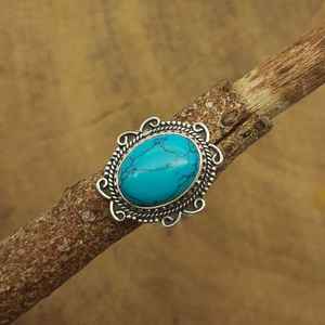 Anillo bohemio de Plata de Ley 925 para mujer, howlita turquesa, corte ovalado, diamante, patrón de ojos bohemios, joyería para bodas - Product Image 3