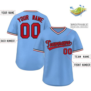 Camiseta de Béisbol Azul Claro Personalizada con Cuello en V, Manga Corta, Impresión del Nombre del Equipo, Número 00, Serigrafía, Ropa Unisex para Adultos - Product Image 2