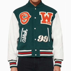 OEM 100% Wool Embroidery <b>Basketball</b> Varsity Jacket <b>Leather</b> Sleeves Letterman Custom <b>Leather</b> Varsity Jacket for Men - Product Image 2