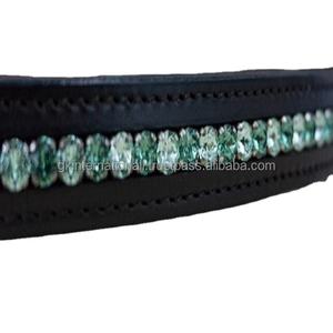 Funda de cuero auténtica para arnés de búhos, banda acolchada para cejas de caballo, hecha a mano, verde claro, cristales transparentes ostentosos - Product Image 1