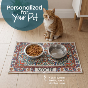 Yakut Vintage Pet Feeding Mat Non Slip Washable Custom Dog Cat Bowl Floor Mat Low Pile Personalized Pet Food Placemat OEM ODM - Product Image 1