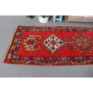 3.1x10.5 ft <b>Runner</b> Vintage Rug, Turkish Rug, <b>Red</b> Blue Abstract Wool Rug - Product Image 5