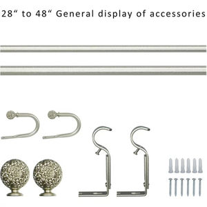 Stylish <b>Brushed</b> Nickel Carved Cage Sphere Finial Curtain Rod System With Brackets <b>Extendable</b> Adjustable Home Window Treatment - Product Image 5