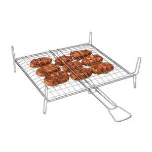 Accessorio cucina doppia carne da esterno griglia Barbecue cromata 35x35 cm con manico lungo per grigliate - Product Image 1