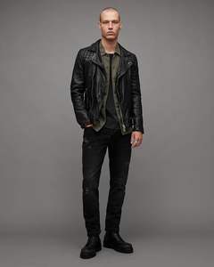 <b>Men</b> Black Padded Sleeves Leather <b>Jacket</b> lapel Collar Biker Winter Wear Black Real Leather <b>Jacket</b> for <b>Men</b> - Product Image 3