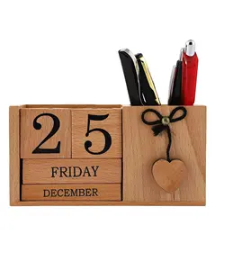Calendrier perpétuel en bois calendrier quotidien accessoires de bureau à domicile et de bureau calendrier noir pour accessoires de bureau à domicile