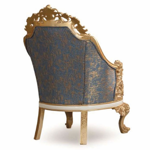 Sillón de Madera Dorada de Estilo Barroco Antiguo, Tapizado en Damasco Azul Premium, Silla de Trono de Palacio - Product Image 2