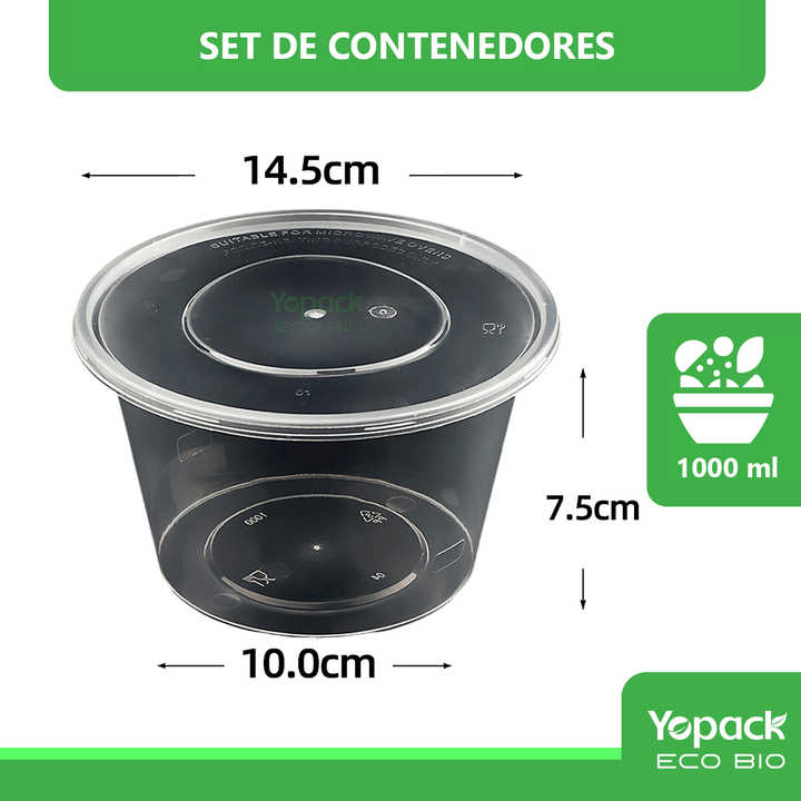 1000ML PP Plastic Round Container with Flat Lid 300 Pieces Shipping From Mexico