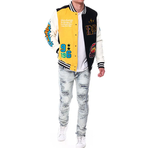 Nueva venta al por mayor personalizada hombres Chenille bordado cuero mangas chaqueta de talla grande béisbol bombardero Varsity Letterman estilo - Product Image 4