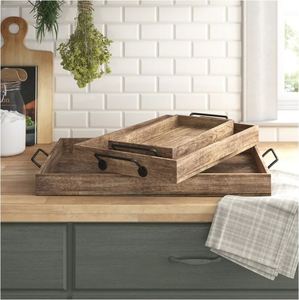 2025 nouveau Rectangle métal bois massif plateau de service luxe maison décorative hôtel Restaurant Bar ustensiles de cuisine fabriqués en inde stockage - Product Image 4