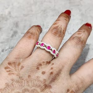 Bague pour femme en argent sterling 925 avec pierre précieuse naturelle rubis, pierre de naissance de juillet, cadeau d'anniversaire de mariage, bague empilable - Product Image 4
