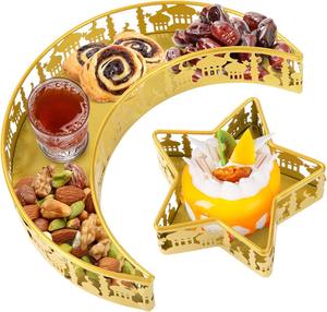 Bandeja de Metal de Luna y estrella de Ramadán, Ideal para servir dátiles, frutas secas, perfecta para Decoración de mesa Iftar y regalos Eid DE LA India - Product Image 1