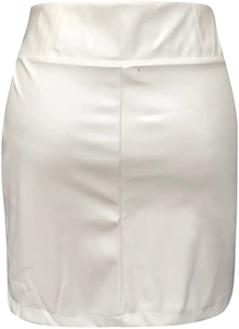Vente en gros de jupe en cuir blanc Mini jupes sexy fendues A-LINE Streetwear à la mode goth punk en coton pour femmes à la mode d'automne - Product Image 6