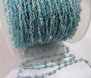 Chaîne à maillons en topaze bleu ciel, perles facettées rondes de 3 mm, perles en zircone cubique, cristal en laiton, vendu au mètre - Product Image 1