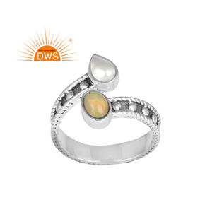 Venta caliente plata esterlina oxidada perla Natural y piedra preciosa de ópalo etíope anillo ajustable joyería para mujer regalo para ella - Product Image 1