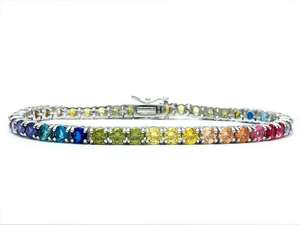 High Quality Multi Color Gemstone Bracelet Jewelry 925 Sterling Silver Rainbow Lab Grown Sapphire Tennis <b>Chain</b> Bracelet - Product Image 3