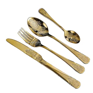 Dernière arrivée couverts décoratifs en métal faits à la main vaisselle 4 pièces unique plaqué or Designer poignée maison cuisine et Restaurant - Product Image 1