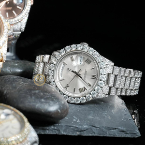 Montre de luxe en diamant de laboratoire de haute qualité, cadran à chiffres romains, diamant baguette, montre en gros, fournisseur en gros, exportateur - Product Image 4