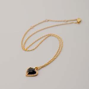 Collana con Ciondolo a Cuore Nero Impermeabile, Anallergica, con Pietra Nera, Regalo Amore Eterno, con Orecchini Pendenti, Accessorio Moda - Product Image 2