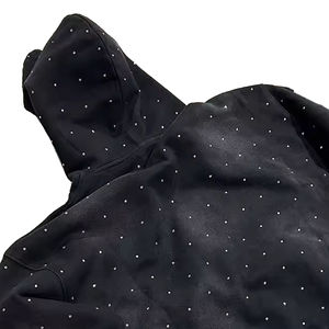 Haute Qualité Polaire 100% Coton Streetwear Hoodies Bouffée Impression Acide Lavage Strass Surdimensionné Personnalisé Unisexe Hoodies - Product Image 4