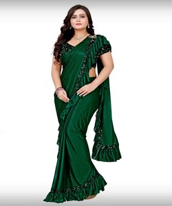 Saree-ropa de fiesta lista para usar, color verde, con blusa, el precio más bajo, exclusivo - Product Image 1