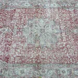 Vintage Rug 5x9.9 ft, <b>Red</b> White Patchwork <b>Wool</b> Turkish Rug - Product Image 5