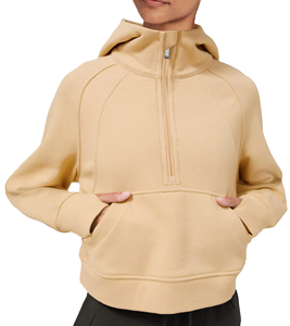 Sweat-shirts à capuche pour femmes, doublés polaire, à col montant, avec demi-fermeture éclair, manches longues, coupe classique, 100% coton, écologiques, hiver, avec passe-pouce - Product Image 5
