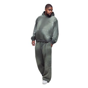 Conjunto Deportivo de Pantalón y Sudadera de Algodón con Lavado Ácido Personalizado 2025, Estilo Vintage de Secado Rápido - Product Image 1