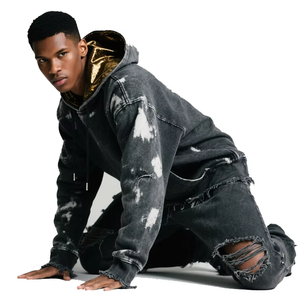 Sudadera con Capucha Desgastada con Ribete Dorado para Hombre, Estilo Urbano 2026, Sudadera con Capucha Extra Grande, Sudadera Informal Moderna - Product Image 6