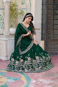 Tradicional Zari Work Bridal Lehenga Set Hecho a mano Boda Lehenga Choli con intrincados adornos de diseño para fiestas - Product Image 4