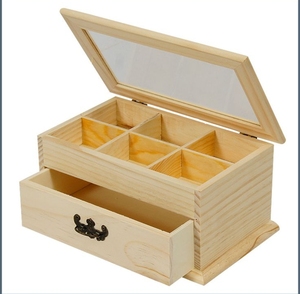 Boîte de rangement de thé en bois rustique personnalisable avec coffre en MDF amovible à 4 compartiments pour organisateur de sachets de thé pour hôtels - Product Image 4