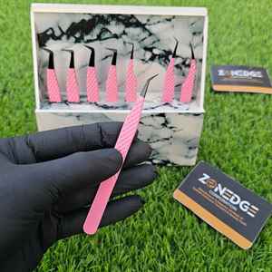 แหนบต่อขนตาสแตนเลสปลายสีชมพูและสีดำ45องศาแบบมืออาชีพแหนบปลายเส้นใยทึบเพื่อความงามอย่างยั่งยืน - Product Image 3