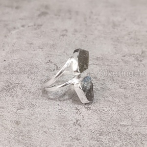 Bijoux en pierre brute Bague pour femme Labradorite brute naturelle Pierre de naissance Double pierre Bijoux de fête Bague en argent sterling 925 - Product Image 3