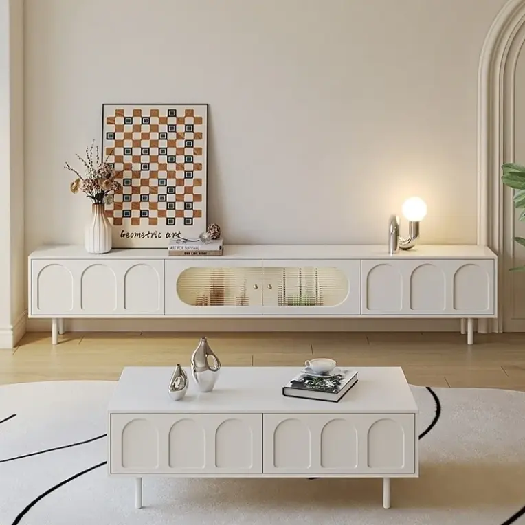फ्रेंच क्रीम शैली कॉफी टेबल टीवी कैबिनेट कमरे में रहने वाले फर्नीचर आधुनिक भंडारण लॉकर मंजिल कैबिनेट