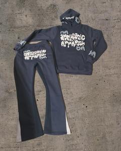 Conjunto Deportivo Estilo Y2K con Estampado Puff, Lavado a la Piedra, Sudadera de 600GSM y Pantalones Deportivos Ajustados, Conjunto Deportivo Grueso con Pantalones Acampanados para Hombre - Product Image 4
