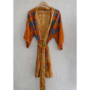 Kimono de Seda de Lujo para Mujer, Talla Grande, Informal, Otoñal, Largo hasta la Rodilla, Transpirable, con Estampado Floral, Ropa de Dormir - Product Image 1