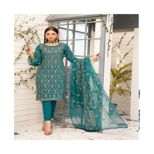 Vestidos de césped paquistaníes Salwar Kameez para mujer Algodón sedoso Shalwar Kameez Inspirado en la cultura de la India y Pakistán - Product Image 4