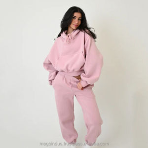 Survêtements en coton épais et doux avec logo personnalisé, femmes, sweats à capuche surdimensionnés, crop top, ensemble de sweats à capuche, ensemble de survêtements pour femmes - Product Image 2