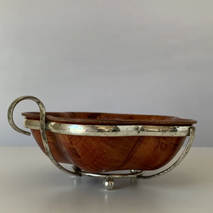 Bol en bois de piédestal à la mode avec Base en métal bol de fruits de service en bois de luxe Antique décor à la maison centres de table pour table - Product Image 6