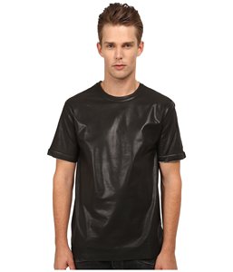T-shirt oversize en cuir véritable noir uni pour homme, logo personnalisé de haute qualité, service OEM, vente en gros pour vêtements décontractés pour garçons - Product Image 3