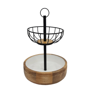 Unique Decorative Iron/Wood 2 Tier <b>Storage</b> Basket Black Finished <b>for</b> Tabletop & <b>Kitchen</b> <b>Vegetables</b> & Fruit <b>Storage</b> Basket - Product Image 5