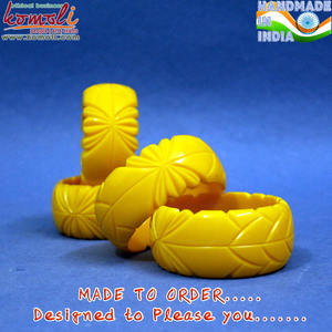 Yellow Carved Resin <b>Bangle</b> <b>Bracelet</b> Retro Vintage Style Handmade Jewelry Ideal for Everyday Wear or Special Occasions - Product Image 4