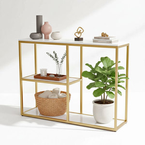 Minimalist/Wabi-Sabi POSY Console <b>Table</b> 100x30x85cm Iron Frame Stone Top Mirrored for Villa/Living Room/Hotel/Bedroom CST043 - Product Image 1