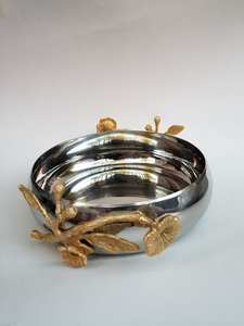 Bol de service en laiton argenté au design moderne motif floral créatif pour la maison hôtel restaurant camping vaisselle - Product Image 2